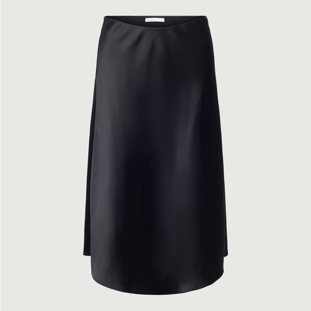 Oak and Fort Black Satin Midi Skirt in Black Womens Size Small New